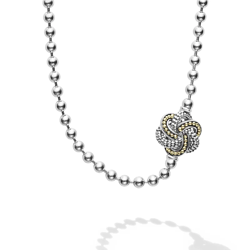 elegant crystal necklaces -Love Knot Five Station Two-Tone Love Knot Necklace