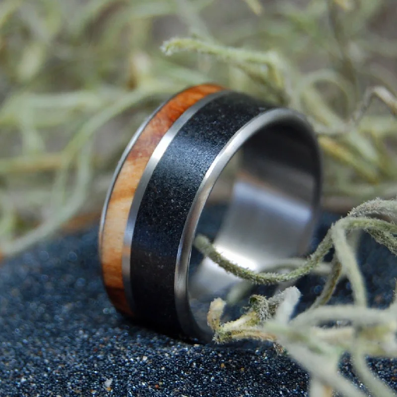 wedding rings for men and women -Cypress Swamp | Men's Cypress Wood, Beach Sand & Titanium Wedding Ring