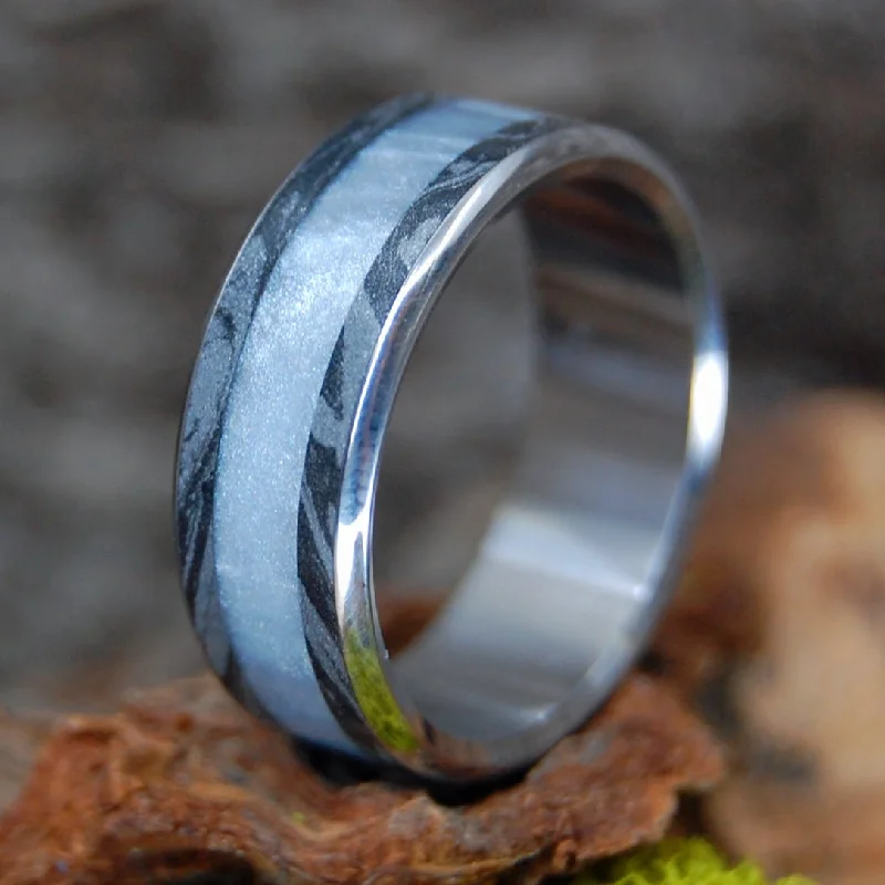 trendy gold rings -Interstellar Gladiator | Men's Gray Marbled Resin, Mokume Gane & Titanium Wedding Ring