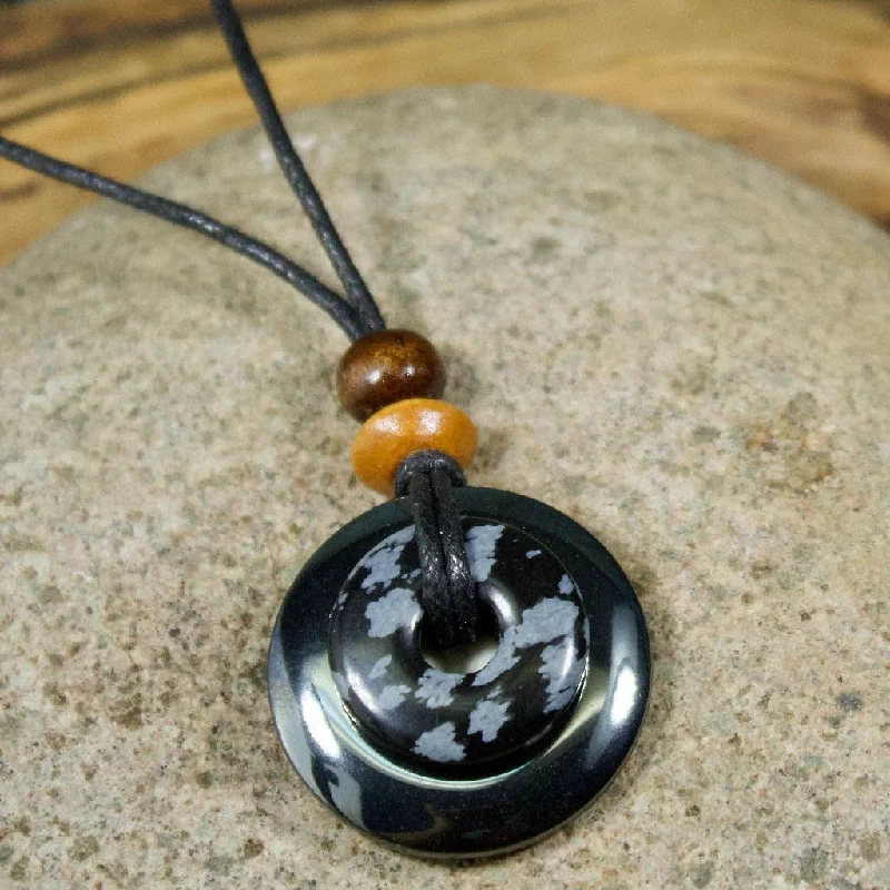 eco-friendly necklaces -Snowflake Obsidian and Hematite Destiny Duo