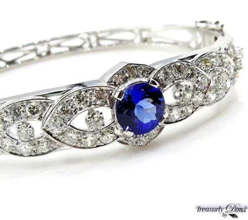 simple bangles for women -ESTATE VINTAGE 5.53CT DEEP VIOLET BLUE TANZANITE DIAMOND BANGLE BRACELET 14KWG