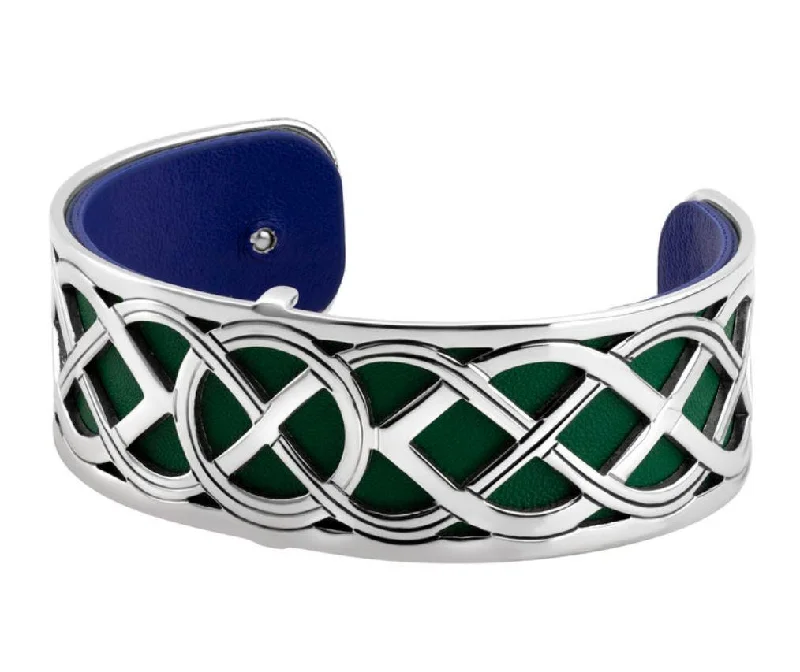 sterling silver bangles -Rhodium Plated Leather Claddagh Cuff Bangle