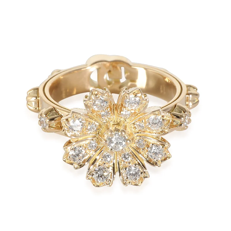 engagement rings with halo design -Gucci Flora Ring with Diamonds in 18k Yellow Gold 0.63 CTW