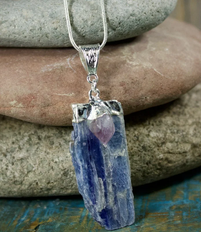 meaningful necklaces for women -Kyanite and Amethyst Necklace - Crystal Dreams