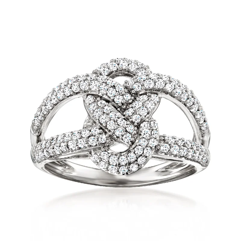 affordable vintage engagement rings -Ross-Simons Diamond Woven Knot Ring in Sterling Silver