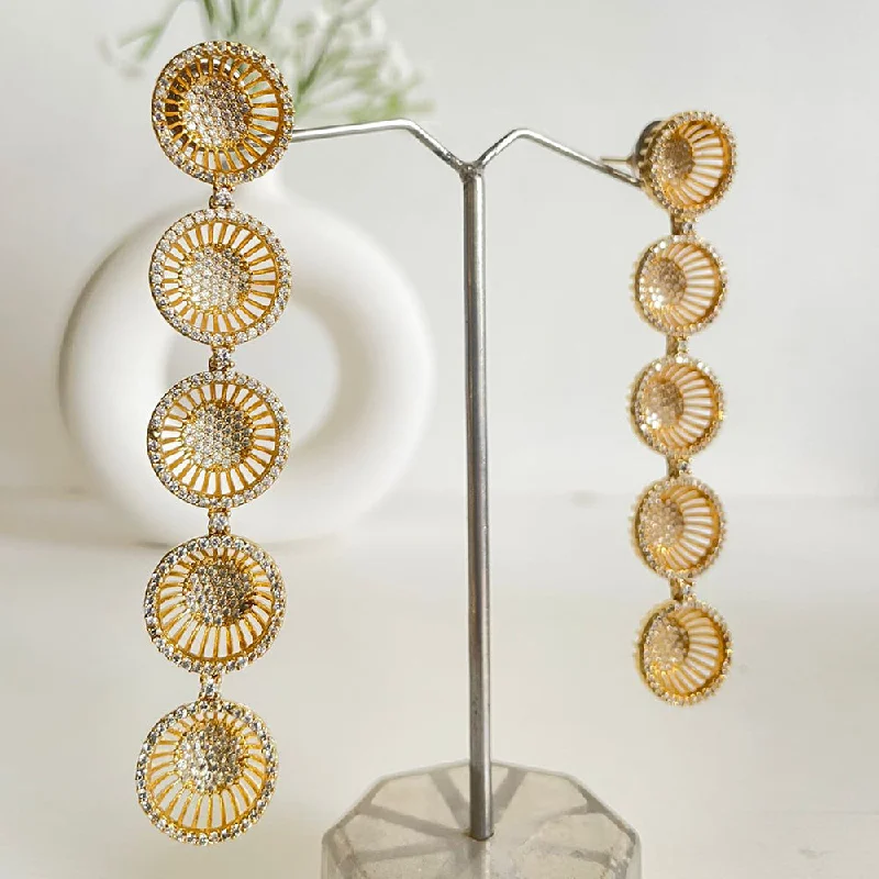 trendy hoops and studs -Shagna Gold Plated AD Stone Dangler Earrings