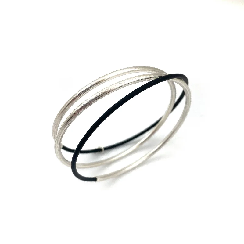 silver cuff bangles -Sterling Silver and Rubber Bracelet