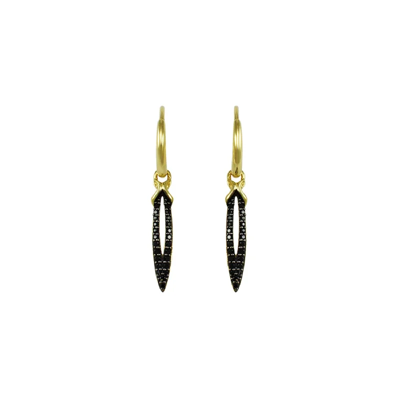 jewelry earrings sets -Stiletto Pavé Earring Mini - 18K Gold Vermeil + CZ Noir