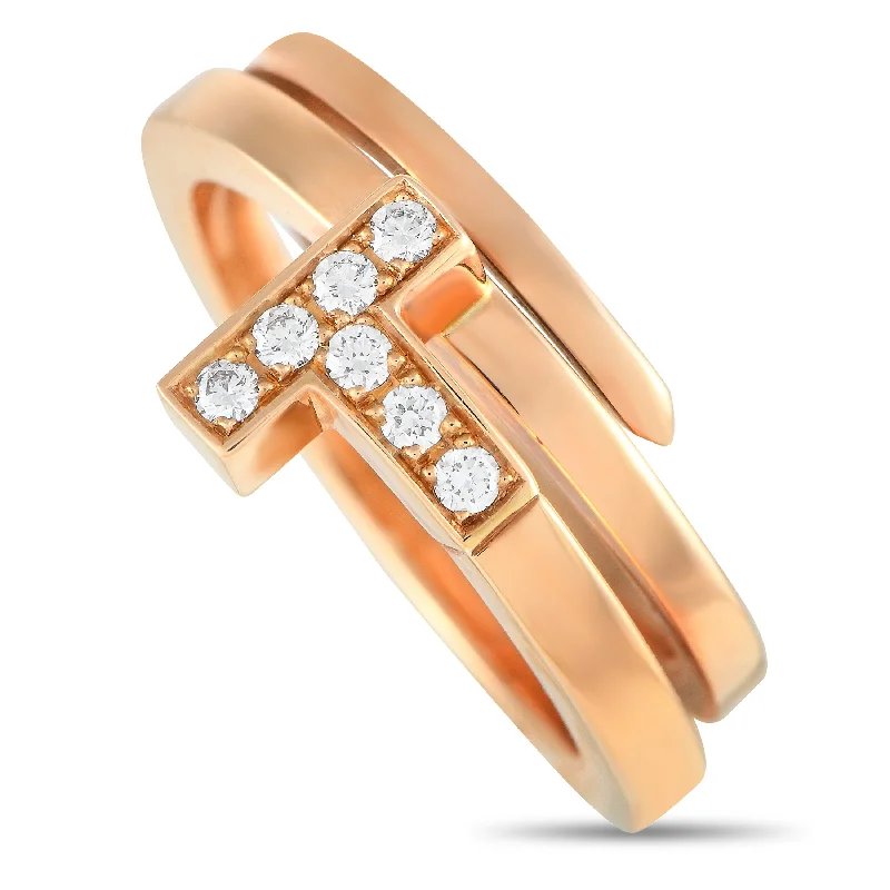 affordable sapphire engagement rings -Tiffany & Co. 18K Rose Gold Diamond T Square Wrap Ring TI08-122024