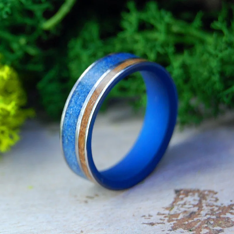 trendy rings for women -Whiskey Blue New England | Men's Whiskey Barrel Wood, Beach Sand & Titanium Wedding Ring