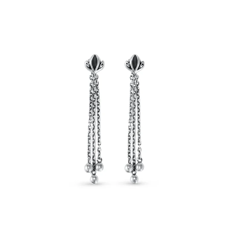 trendy stud earrings -Dual Tassel Earring Long - Sterling Silver