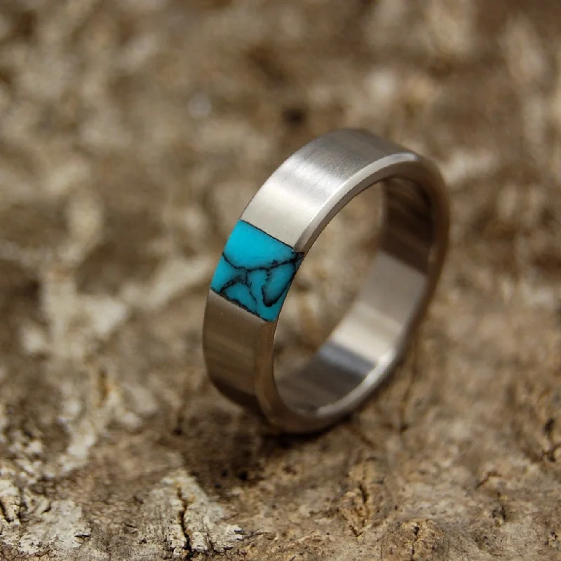 women’s stackable gold rings -True North | Men's Turquoise & Titanium Wedding Ring