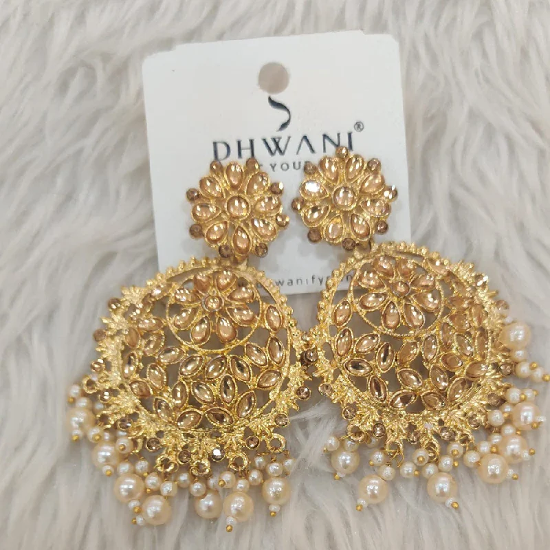 gold earrings with diamonds -Dhwani Gold Plated Kundan Stone And Pearl Dangler Earrings