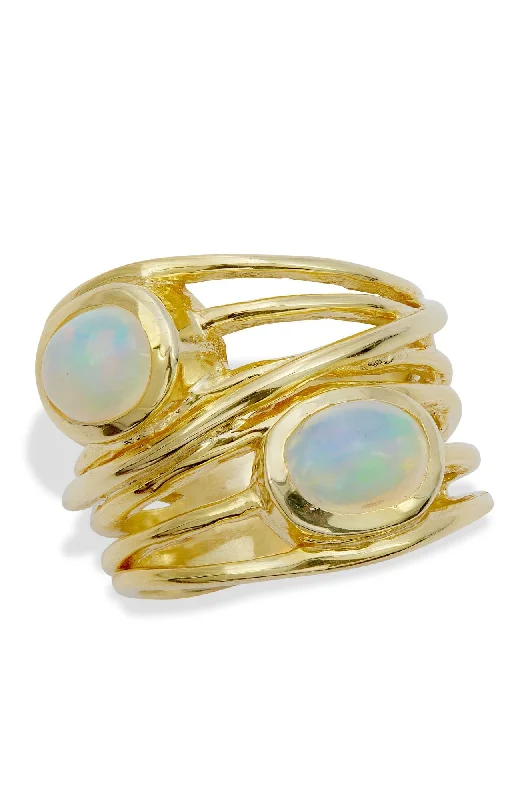 affordable halo engagement rings -18K GOLD PLATED OVER STERLING SILVER DOUBLE OPAL RING