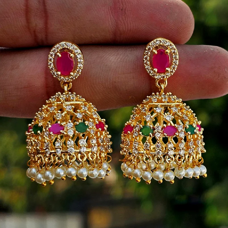 trendy tassel earrings -H K Fashion Gold Plated Austrian Stone Jhumki Earrings