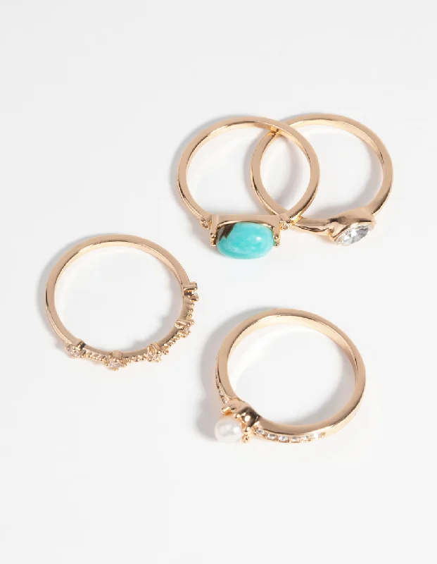 affordable vintage engagement rings -Gold Pearl and Semi-Precious Ring Pack