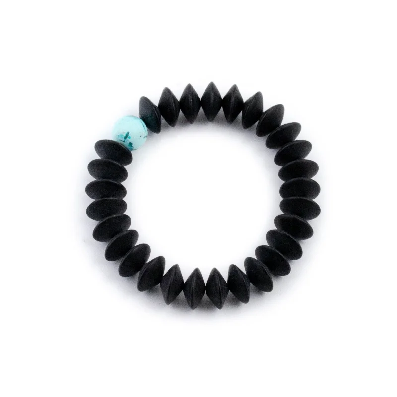 trendy leather bangles -Black Onyx Discus Bracelet