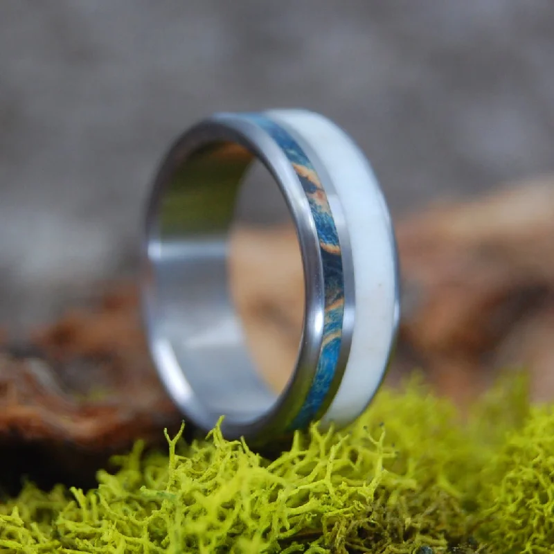 statement gemstone rings -Elk Near Blue Water | Men's Elk Antler & Titanium Wedding Ring