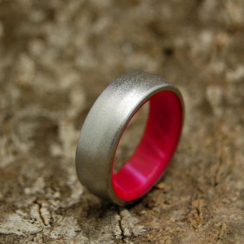 boho style rings for women -Her Own Soldier | Men's Pink Marbled Resin & Titanium Wedding Ring