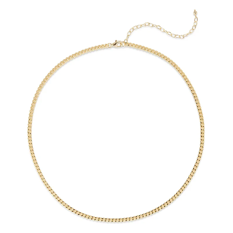 silver necklaces for women -18k Gold Plated Flat Curb Chain