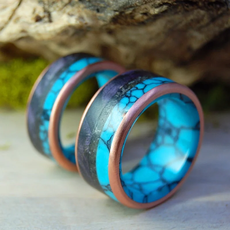 classic wedding rings -Colors Of Okinawa | Beach Sand & Turquoise - Titanium Wedding Ring Set