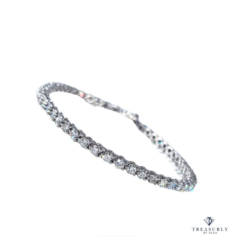 handmade bracelets for women -Fine 2.75 Carat Natural Round Diamond Tennis Line Platinum 3 Prong Bracelet