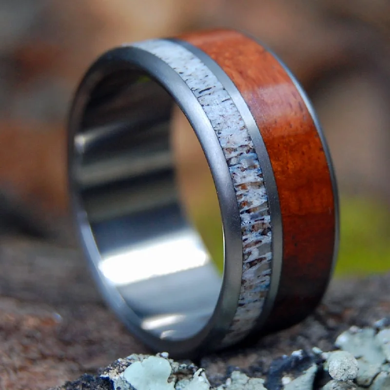 affordable luxury rings -Moose Amboyna | Men's Moose Antler, Amboyna Burl Wood & Titanium Wedding Ring