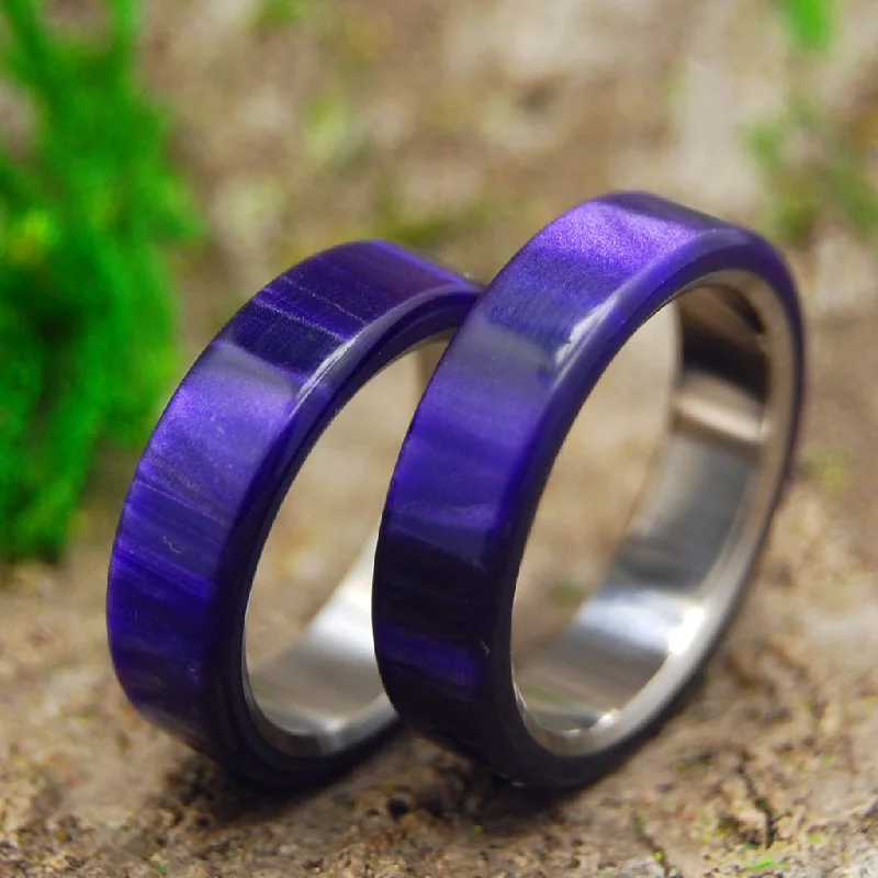 silver rings for women -Royal Swim Out | Purple Marbled Resin & Titanium - Unique Wedding Ring