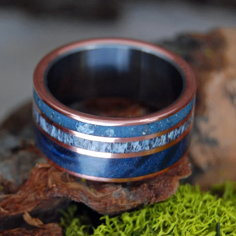 engagement rings with diamonds -Moose King | Men's Moose Antler, Blue Maple Wood & Beach Sand Wedding Ring