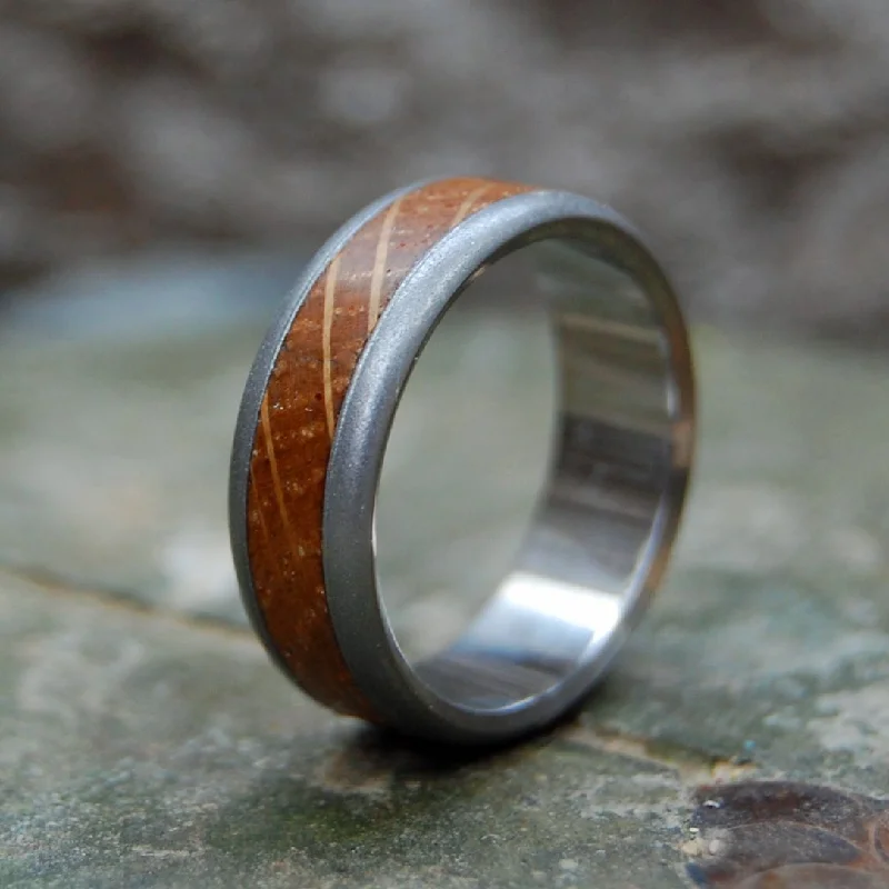 women’s wedding band sets -Round Bully Boy Blasted | Men's Whiskey Barrel Wood & Titanium Wedding Ring