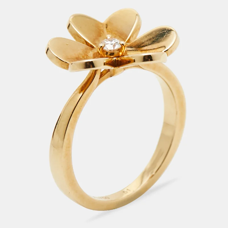 modern platinum engagement rings -Van Cleef & Arpels Frivole 1 Flower Diamond 18K Yellow Gold Small Model Ring