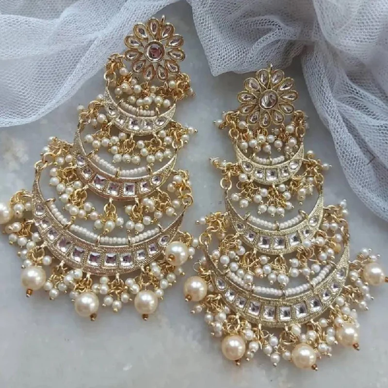 women’s chandelier earrings -Lucentarts Jewellery Gold Plated Kundan Stone Dangler Earrings