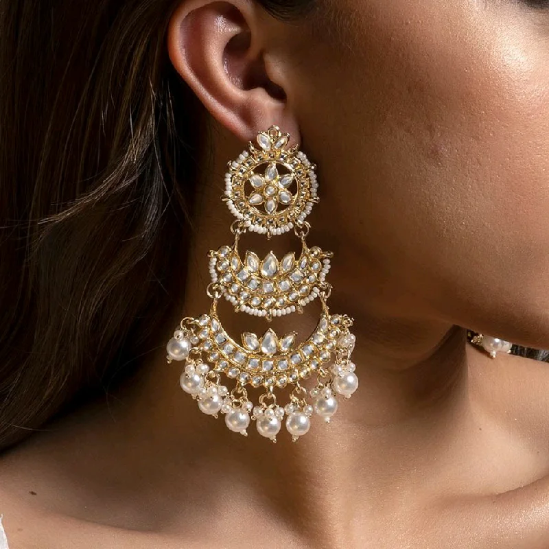 crystal drop earrings for women -Gehana Mahal Gold Plated Kundan And Pearl Dangler Earrings