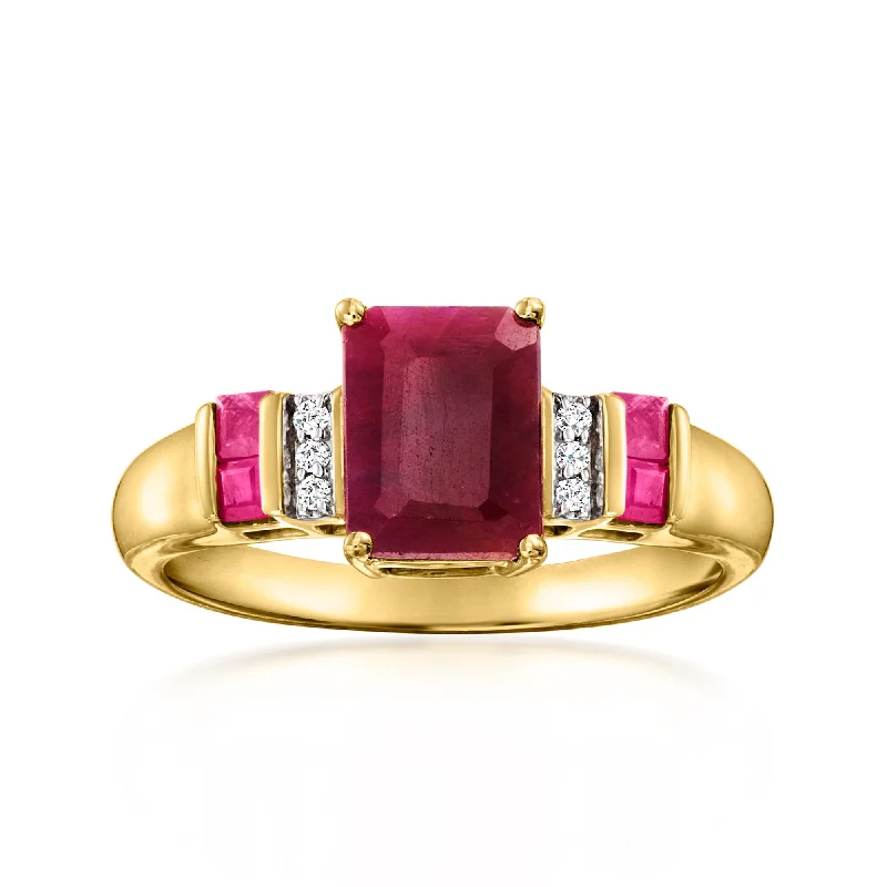 engagement rings with baguette diamonds -Ross-Simons Ruby Ring With Diamonds in 14kt Yellow Gold