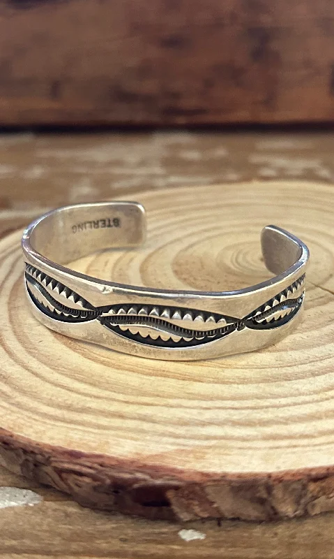 stackable bangles for casual wear -FOREVER GROWING Sterling Silver Overlay Hopi Design Cuff 32g