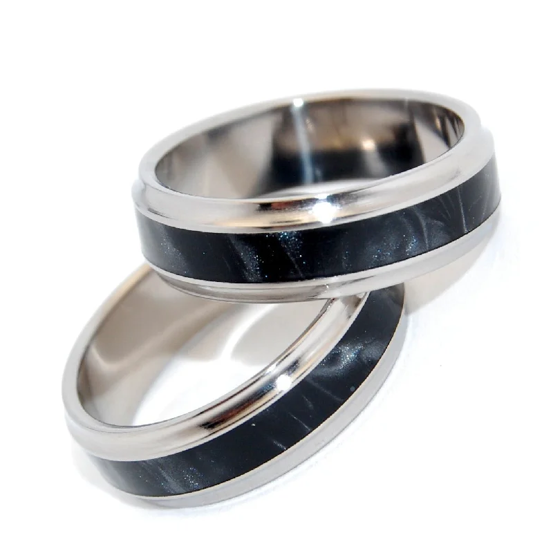 chic rings for women -Paparazzi | Black Marbled Opalescent Resin - Titanium Wedding Ring - Black Ring Set