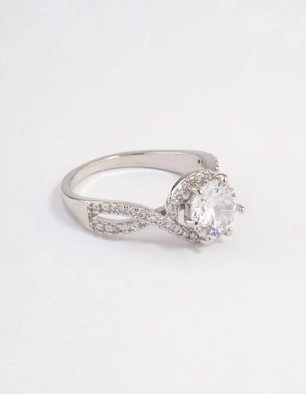 eco-friendly vintage engagement rings -Rhodium Round Infinity Halo Ring