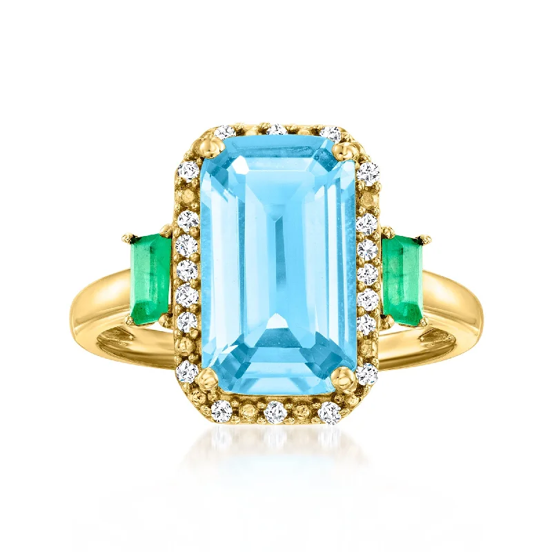 rose gold engagement rings -Ross-Simons Swiss Blue Topaz and . Emerald Ring With . Diamonds in 14kt Yellow Gold