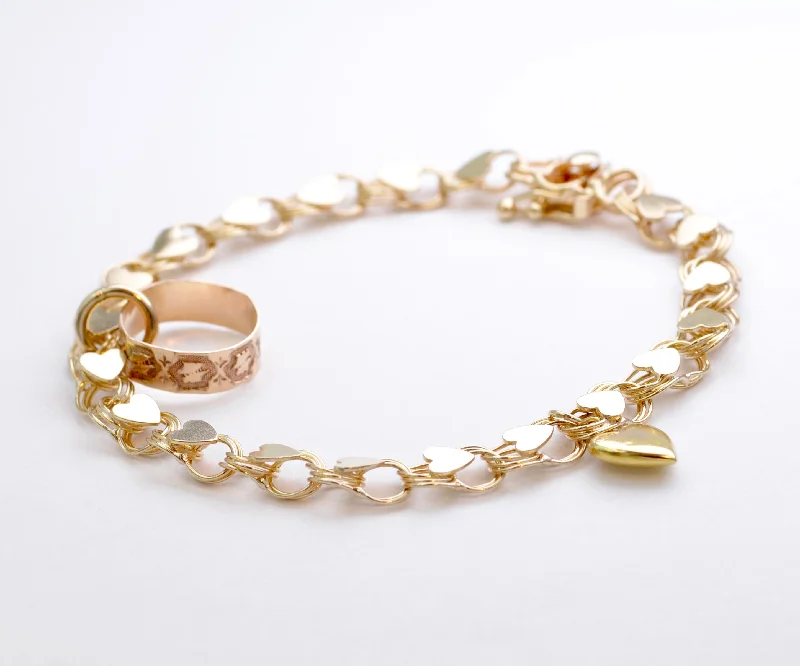 luxurious diamond bracelets -14K Yellow Gold Heart Charm Bracelet