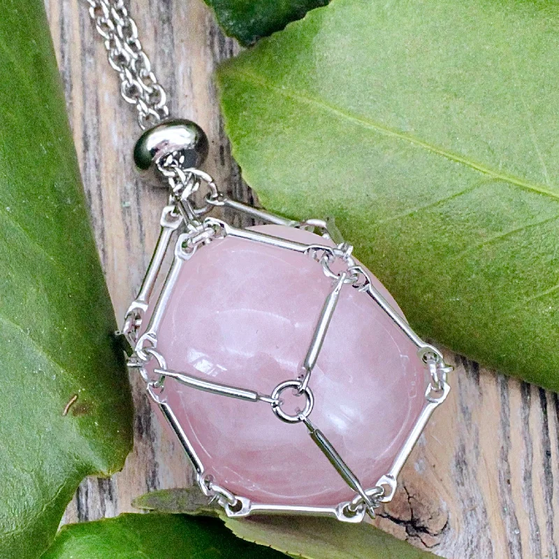 engraved necklaces for gifts -Rose Quartz Crystal Holder Necklace