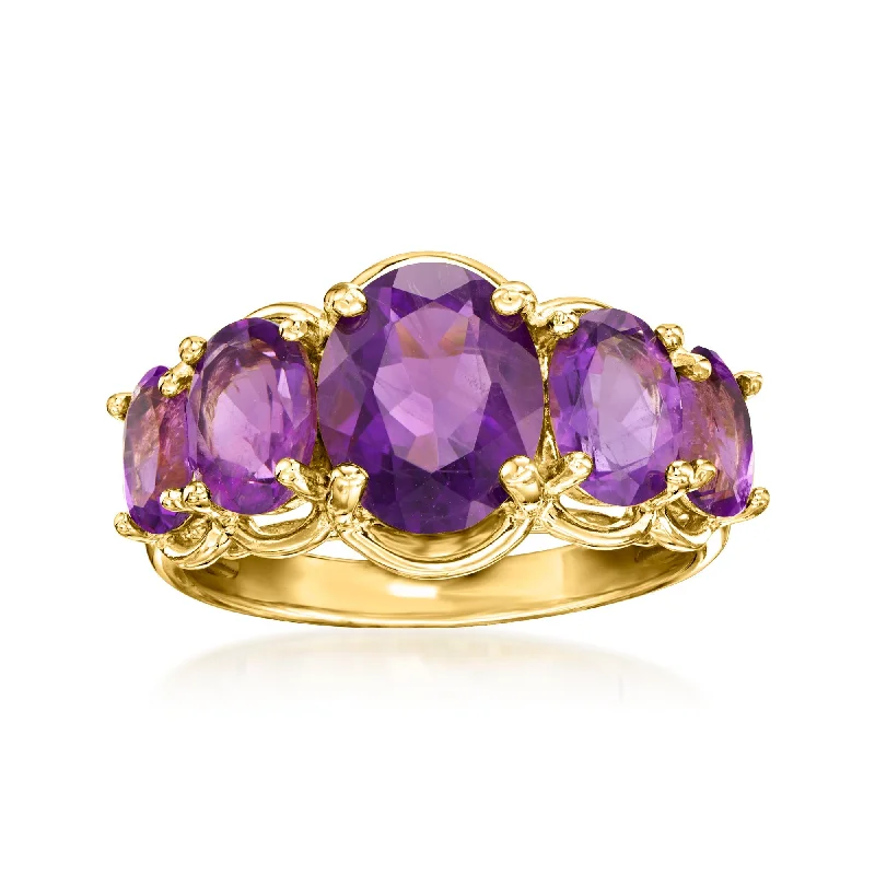 engagement rings with colored stones -Ross-Simons Amethyst 5-Stone Ring in 18kt Gold Over Sterling