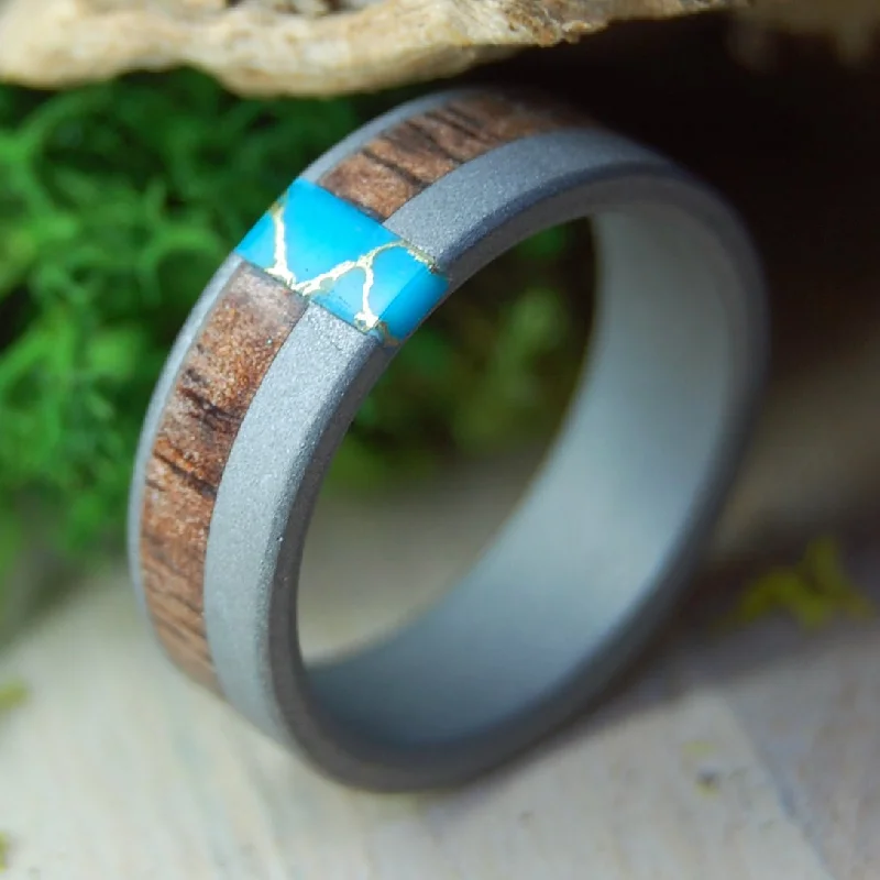 boho style rings for women -Koa Gold | Men's Koa Wood, Turquoise & Titanium Wedding Ring