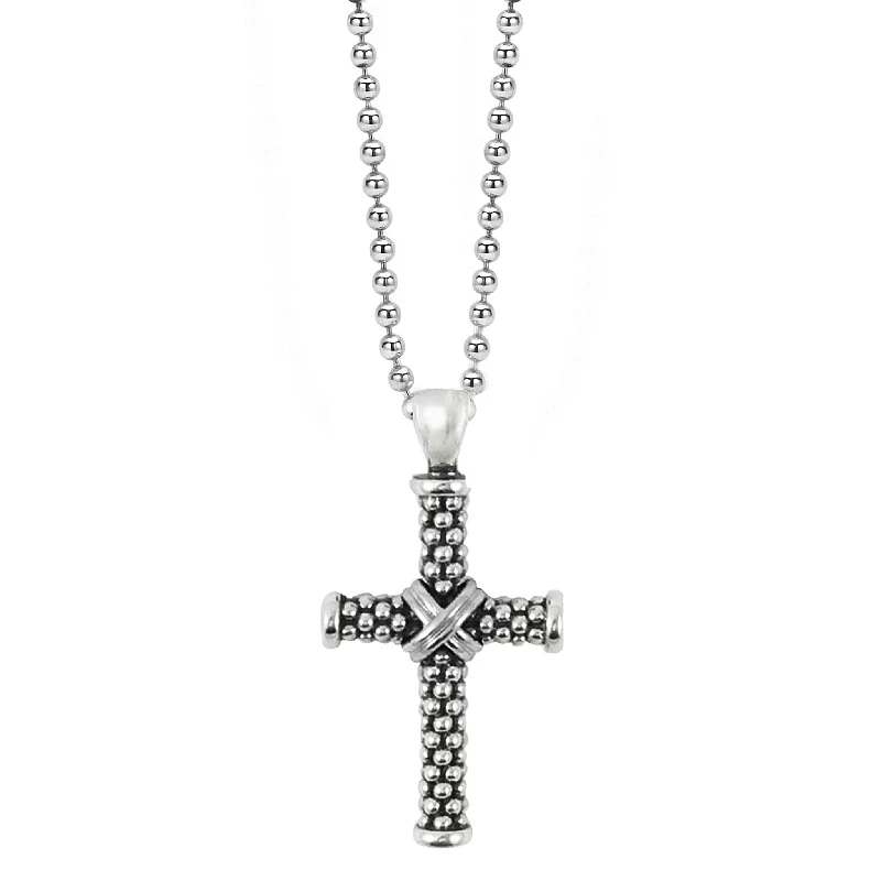 women’s gold-plated pendants -Signature Caviar Caviar Beaded Cross Pendant Necklace