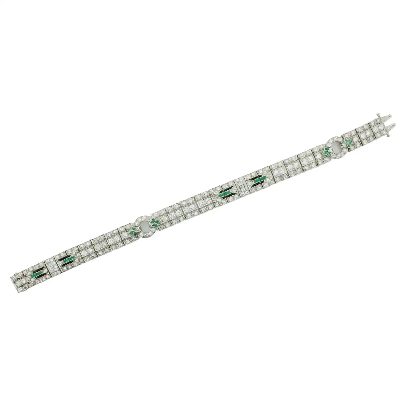 bracelet bangles set -Extreme Art Deco Diamond, Emerald and Onyx Platinum Bracelet