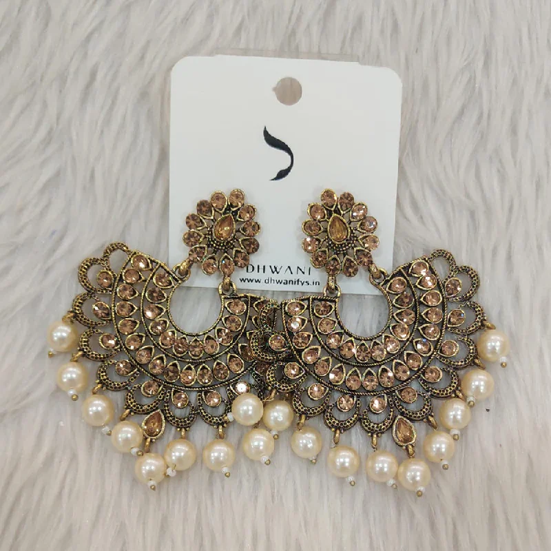 beautiful pearl earrings -Dhwani Antic Gold Plated Austrian Stone Dangler Earrings