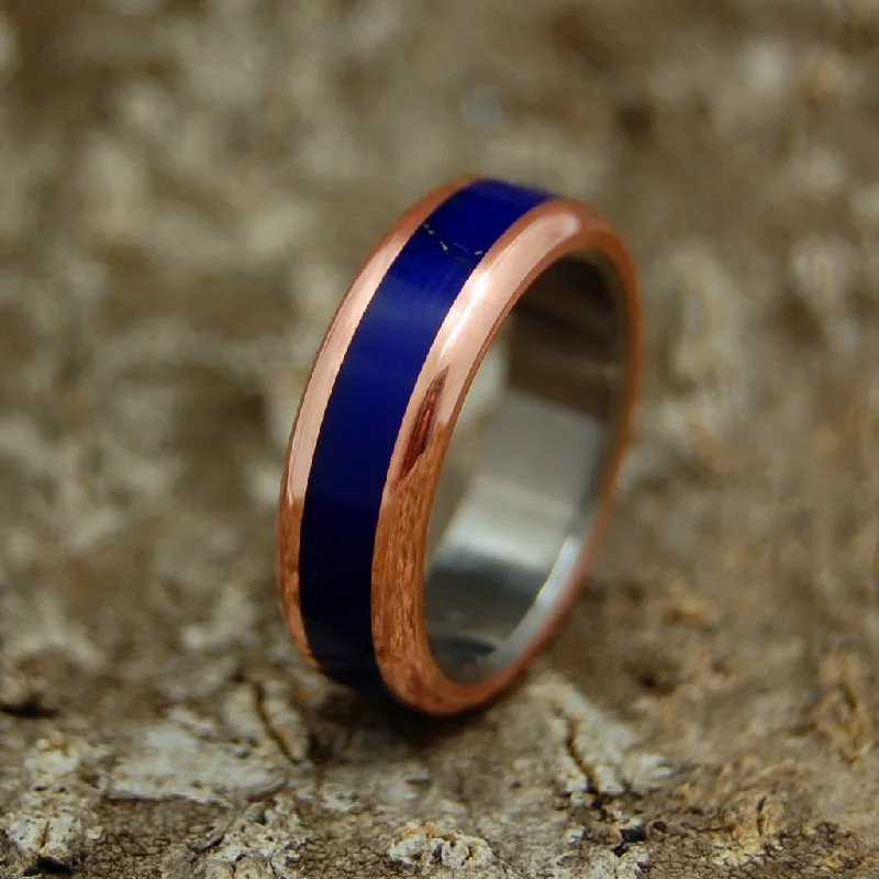 wedding band rings for women -The Body Of Heaven | Women's Titanium, Copper & Lapis Lazuli Stone Wedding Ring