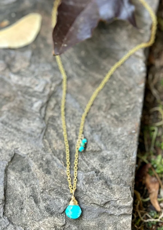 beautiful necklaces for bridesmaids -Golden Turquoise Drop Necklace