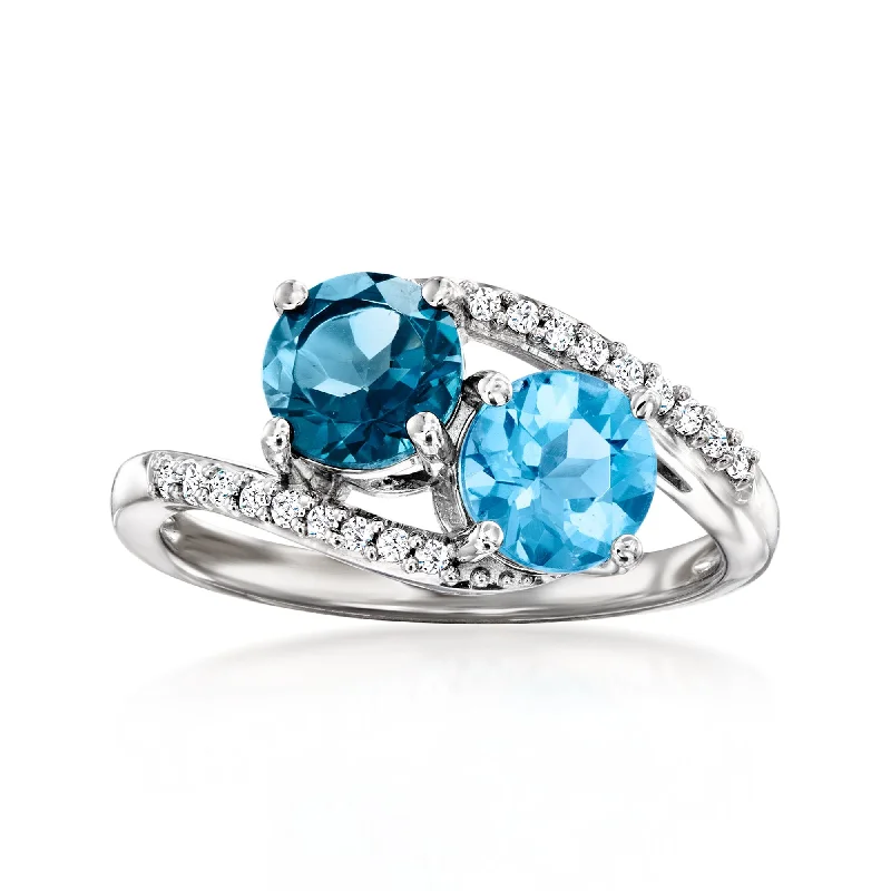 engagement rings with matching wedding bands -Ross-Simons London and Swiss Blue Topaz Toi Et Moi Ring With . Diamonds in Sterling Silver