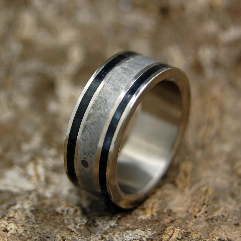 women’s promise rings -The Wreck Of The Peter Iredale | Men's Meteorite, Black Marbled Opalescent & Titanium Wedding Ring