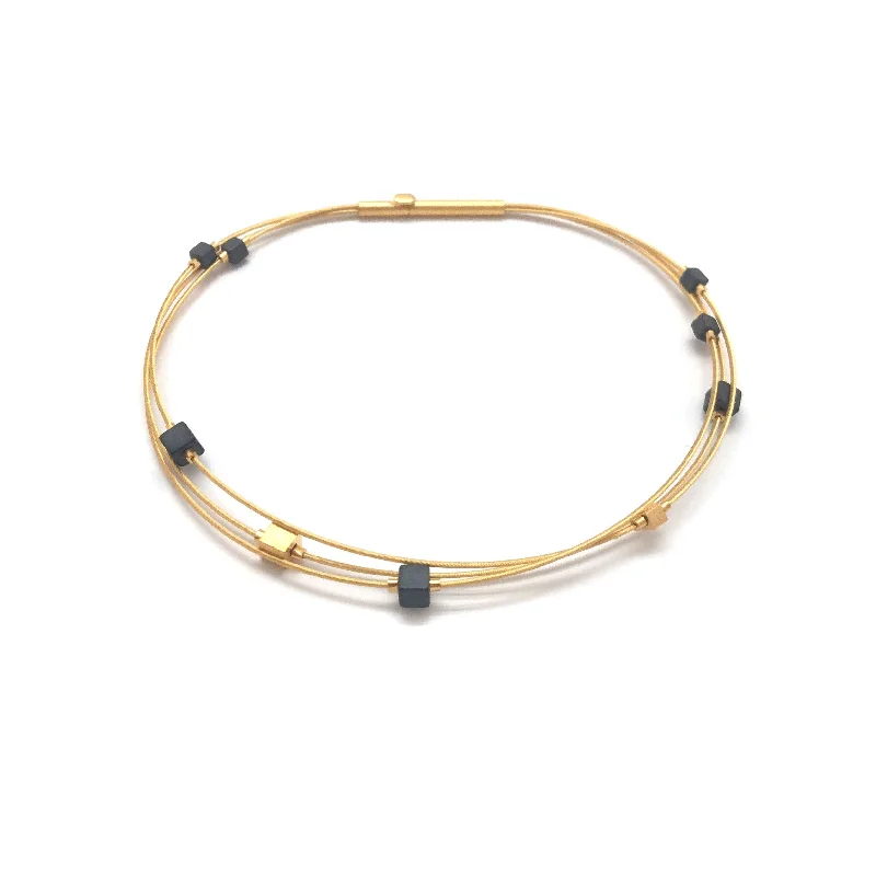 women’s bridal bangles -Cube Bracelet - Dark Grey/Gold